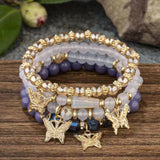 4pcs/set Bohemian Style Butterfly Charm Colorful Beaded Bracelets, Cute Hand Jewelry Gift For Girls