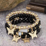 4pcs/set Bohemian Style Butterfly Charm Colorful Beaded Bracelets, Cute Hand Jewelry Gift For Girls
