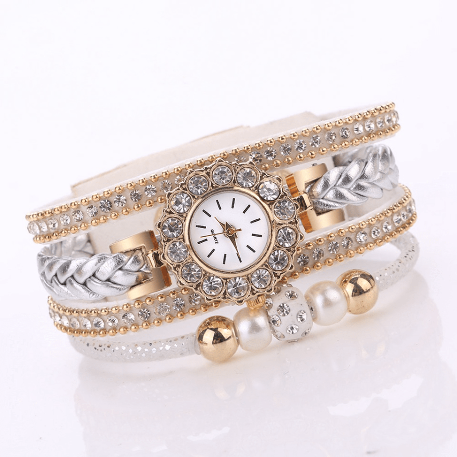 Fashion Watches For Girls, Creative Bead Rhinestone Studded Multi Layer Wrist Watches