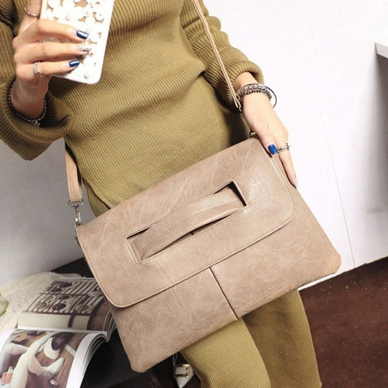 Chic Retro PU Leather Clutch Bag - Spacious Crossbody Laptop Tote with Flap Design - Perfect for MacBook, Stylish & Durable