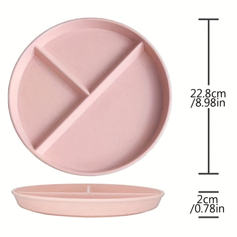 4pcs Unbreakable 9-Inch Wheat Plastic Round Gridded Dinner Plates - Durable, Dishwasher-Cleanable, Reusable, BPA-Free, Picnic and Salad Plates for Eid Al-Adha Mubarak Celebration - Perfect for Outdoor and Indoor Use