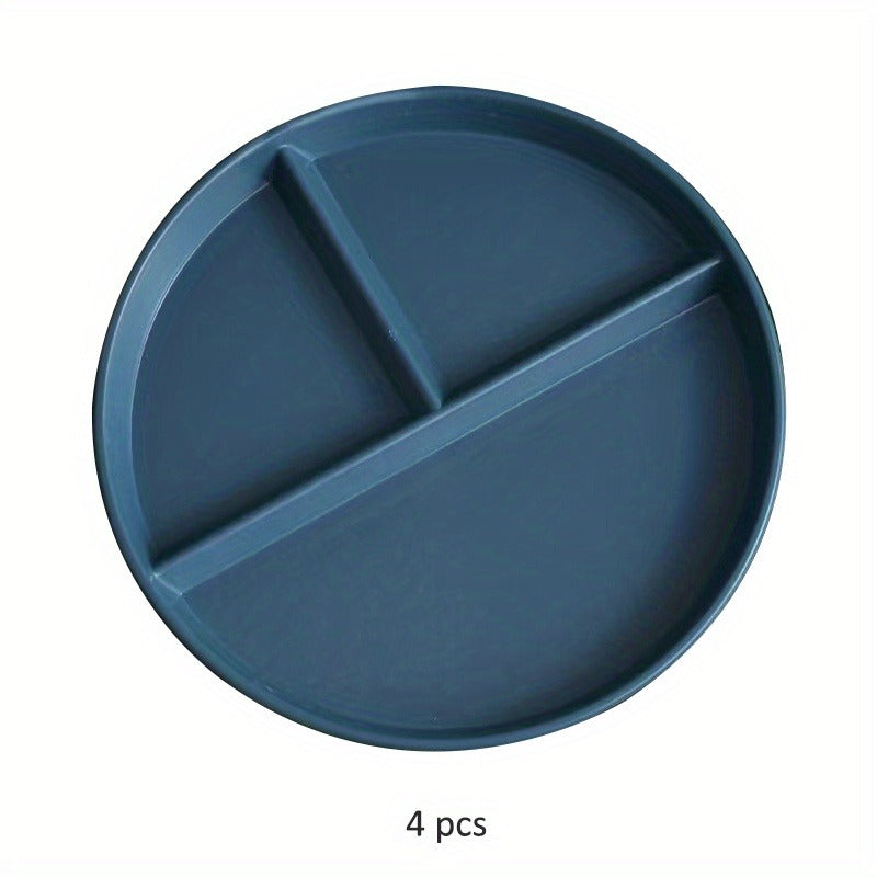 4pcs Unbreakable 9-Inch Wheat Plastic Round Gridded Dinner Plates - Durable, Dishwasher-Cleanable, Reusable, BPA-Free, Picnic and Salad Plates for Eid Al-Adha Mubarak Celebration - Perfect for Outdoor and Indoor Use