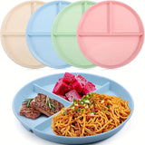 4pcs Unbreakable 9-Inch Wheat Plastic Round Gridded Dinner Plates - Durable, Dishwasher-Cleanable, Reusable, BPA-Free, Picnic and Salad Plates for Eid Al-Adha Mubarak Celebration - Perfect for Outdoor and Indoor Use