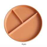 4pcs Unbreakable 9-Inch Wheat Plastic Round Gridded Dinner Plates - Durable, Dishwasher-Cleanable, Reusable, BPA-Free, Picnic and Salad Plates for Eid Al-Adha Mubarak Celebration - Perfect for Outdoor and Indoor Use