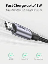 UGREEN Micro USB Cable 18W Nylon Braided Fast Charger QC 2.0 Cable Compatible With Samsung Galaxy S7/ HTC Compatible With LG Android, Kindle, Compatible With PS4, Camera, MP3 Micro-USB