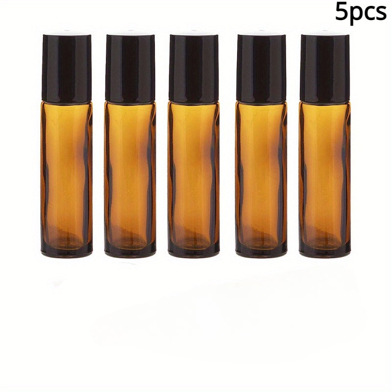 5/10pcs Essential Oil Roller Bottles, 10ml Amber Glass Roller Bottles With Stainless Steel Roller Balls And Caps For Travel, Perfume And Lip Gloss
