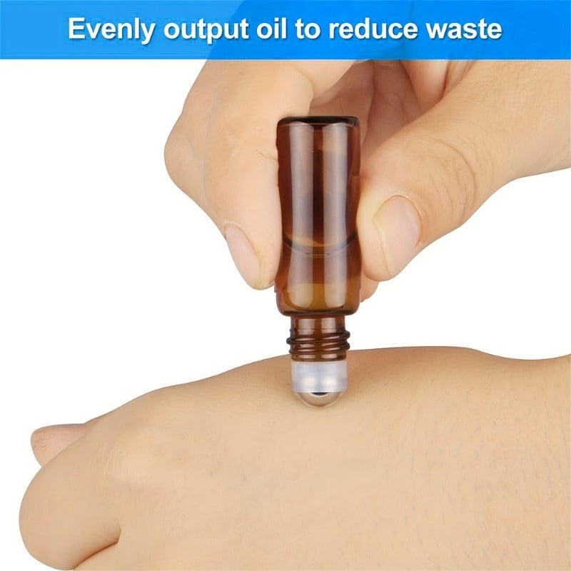 5/10pcs Essential Oil Roller Bottles, 10ml Amber Glass Roller Bottles With Stainless Steel Roller Balls And Caps For Travel, Perfume And Lip Gloss