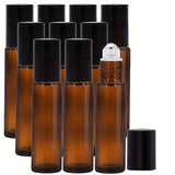 5/10pcs Essential Oil Roller Bottles, 10ml Amber Glass Roller Bottles With Stainless Steel Roller Balls And Caps For Travel, Perfume And Lip Gloss