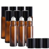 5/10pcs Essential Oil Roller Bottles, 10ml Amber Glass Roller Bottles With Stainless Steel Roller Balls And Caps For Travel, Perfume And Lip Gloss