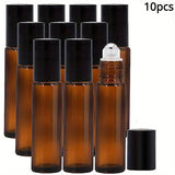 5/10pcs Essential Oil Roller Bottles, 10ml Amber Glass Roller Bottles With Stainless Steel Roller Balls And Caps For Travel, Perfume And Lip Gloss
