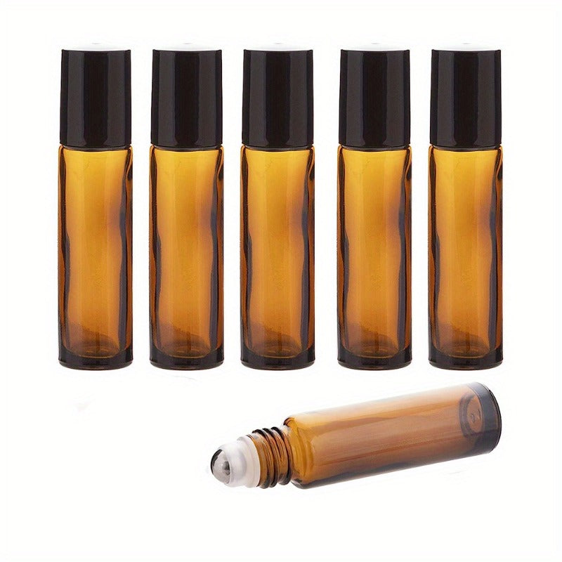 5/10pcs Essential Oil Roller Bottles, 10ml Amber Glass Roller Bottles With Stainless Steel Roller Balls And Caps For Travel, Perfume And Lip Gloss