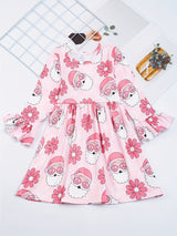 Festive Girls' Christmas Party Dress - Casual & Stretchy Santa Claus & Candy Graphic Kids Clothes for Girls