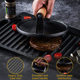 Cast Iron Grill Press for Perfectly Seared, Steak & Sandwiches | Equalized Weight Distribution | Food-Grade Press with Wood Handle |Round | Square