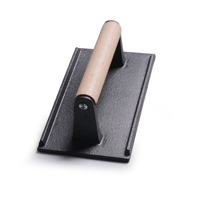 Cast Iron Grill Press for Perfectly Seared, Steak & Sandwiches | Equalized Weight Distribution | Food-Grade Press with Wood Handle |Round | Square