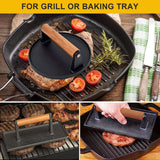 Cast Iron Grill Press for Perfectly Seared, Steak & Sandwiches | Equalized Weight Distribution | Food-Grade Press with Wood Handle |Round | Square