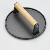 Cast Iron Grill Press for Perfectly Seared, Steak & Sandwiches | Equalized Weight Distribution | Food-Grade Press with Wood Handle |Round | Square