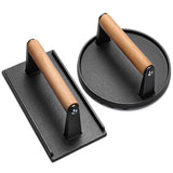 Cast Iron Grill Press for Perfectly Seared, Steak & Sandwiches | Equalized Weight Distribution | Food-Grade Press with Wood Handle |Round | Square
