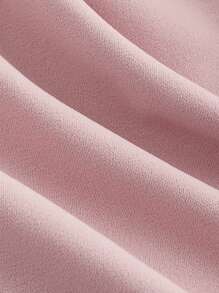 Pink Sleeve Dress Trim Tie Front, Stand-Up Collar With Straps And See-Through Puff Sleeves