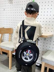1pc Children's Cartoon Pvc Eggshell Tire Backpack With Zipper Casual Daypack