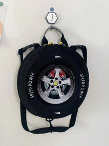 1pc Children's Cartoon Pvc Eggshell Tire Backpack With Zipper Casual Daypack