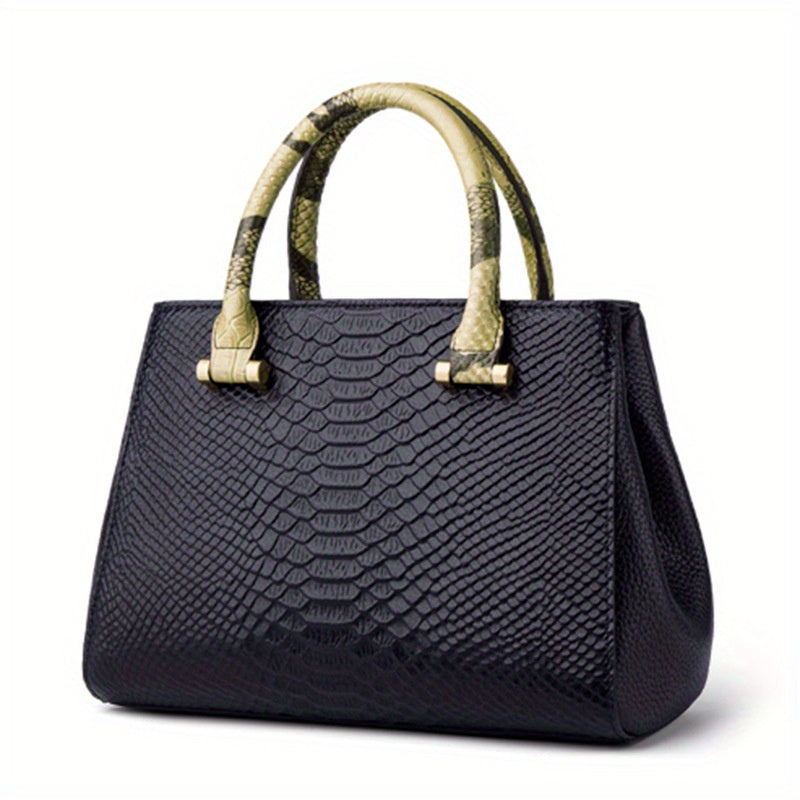 Luxurious Crocodile Pattern Genuine Leather Satchel Handbag - Removable Strap, Zipper Closure, Polyester Lining, Elegant Crossbody Bag for Women - Perfect for Occasions