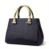 Luxurious Crocodile Pattern Genuine Leather Satchel Handbag - Removable Strap, Zipper Closure, Polyester Lining, Elegant Crossbody Bag for Women - Perfect for Occasions