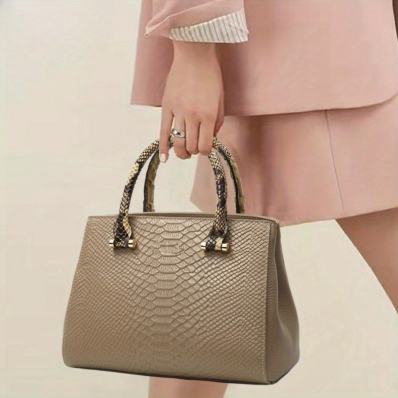 Luxurious Crocodile Pattern Genuine Leather Satchel Handbag - Removable Strap, Zipper Closure, Polyester Lining, Elegant Crossbody Bag for Women - Perfect for Occasions