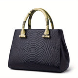 Luxurious Crocodile Pattern Genuine Leather Satchel Handbag - Removable Strap, Zipper Closure, Polyester Lining, Elegant Crossbody Bag for Women - Perfect for Occasions
