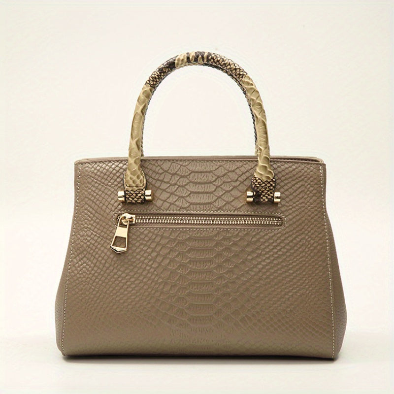 Luxurious Crocodile Pattern Genuine Leather Satchel Handbag - Removable Strap, Zipper Closure, Polyester Lining, Elegant Crossbody Bag for Women - Perfect for Occasions