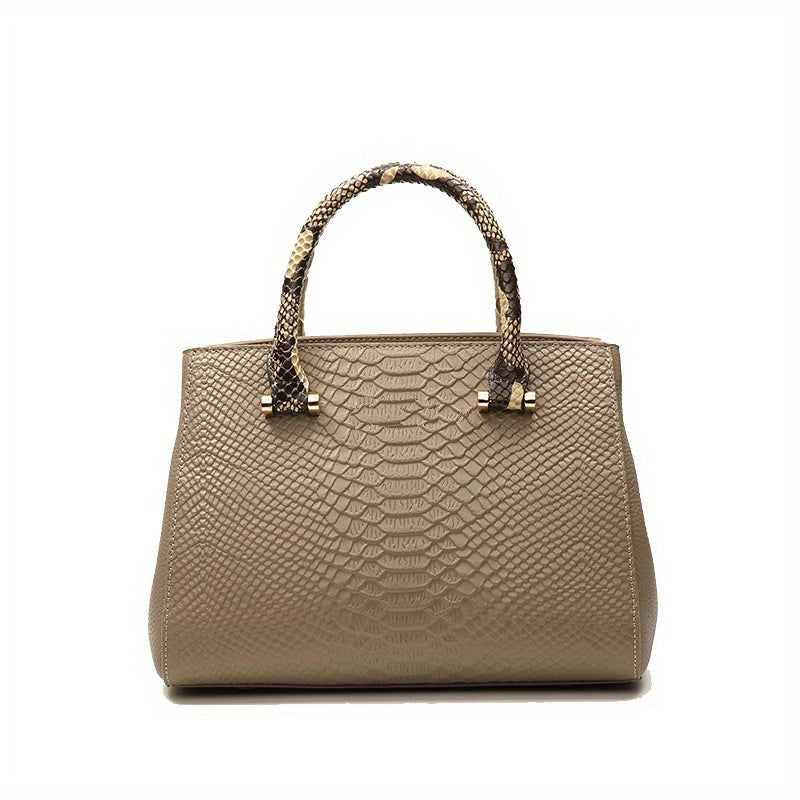 Luxurious Crocodile Pattern Genuine Leather Satchel Handbag - Removable Strap, Zipper Closure, Polyester Lining, Elegant Crossbody Bag for Women - Perfect for Occasions