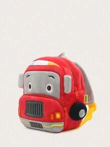 1pc Cartoon Fire Truck Plush Backpack, Medium Size For 2-4 Year Old Boys & Girls, Suitable For Daily Use