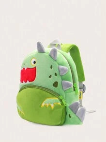 1pc Cartoon Big Mouth Green Dinosaur Plush Backpack For Kids, Suitable For Daily Use