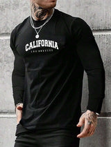 Manfinity Homme Men California Letter Graphic Casual Long Sleeve Tee, For Going Out, For Husband, Black Long Sleeve Tshirt, California Los Angeles Tshirt