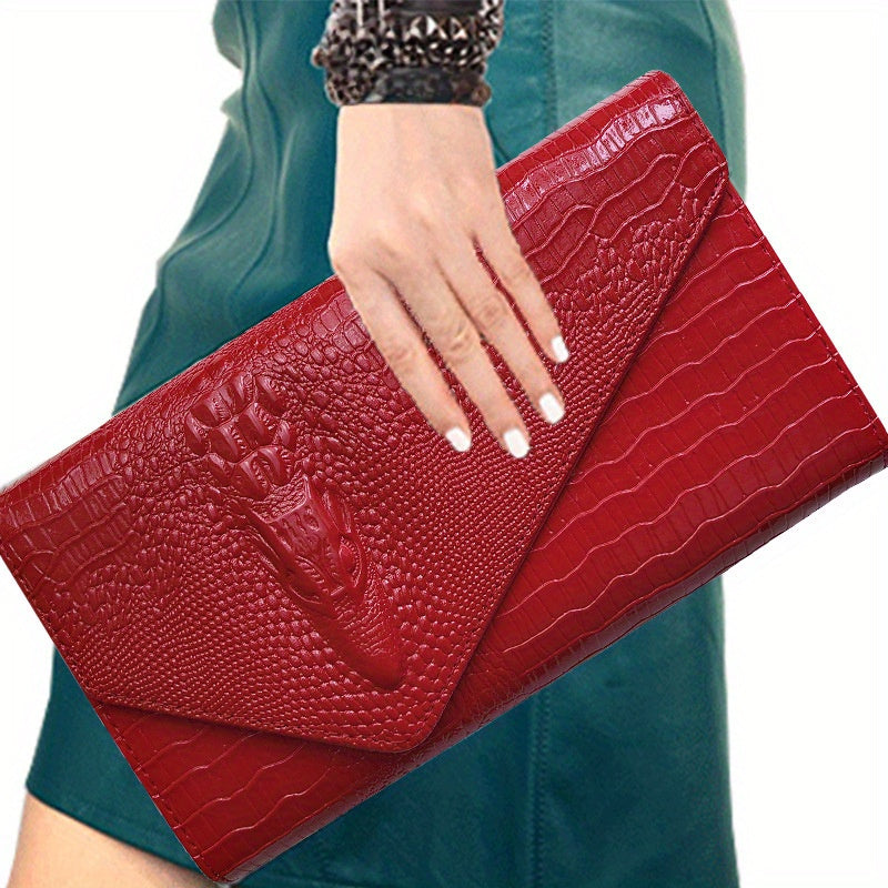 Crocodile Embossed Clutch Bag, Fashionable Evening Party Purse for Carnival, Mardi Gras, Music Festival