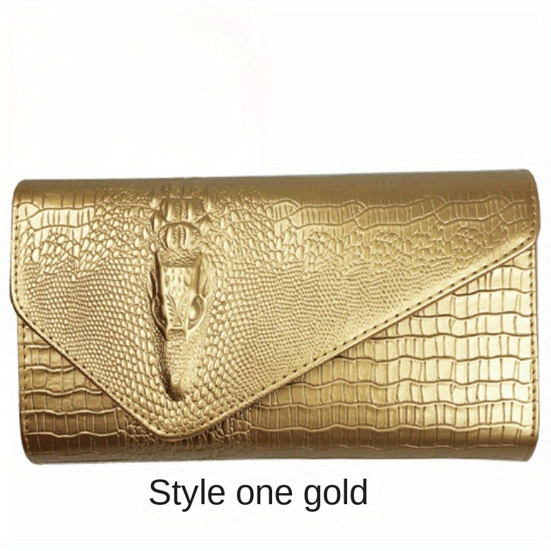 Crocodile Embossed Clutch Bag, Fashionable Evening Party Purse for Carnival, Mardi Gras, Music Festival