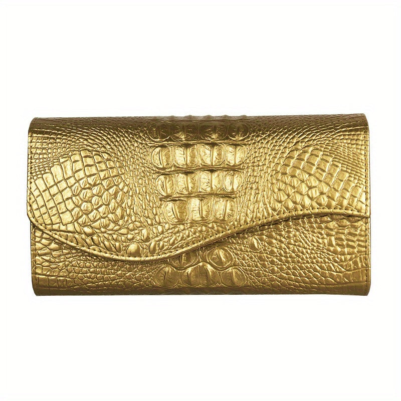 Crocodile Embossed Clutch Bag, Fashionable Evening Party Purse for Carnival, Mardi Gras, Music Festival