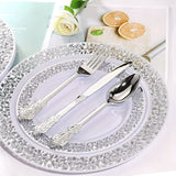 120 Forks, 120 Spoons, 120 Knives - 360 Pieces Heavyweight Silver Plastic Disposable Flatware Silverware