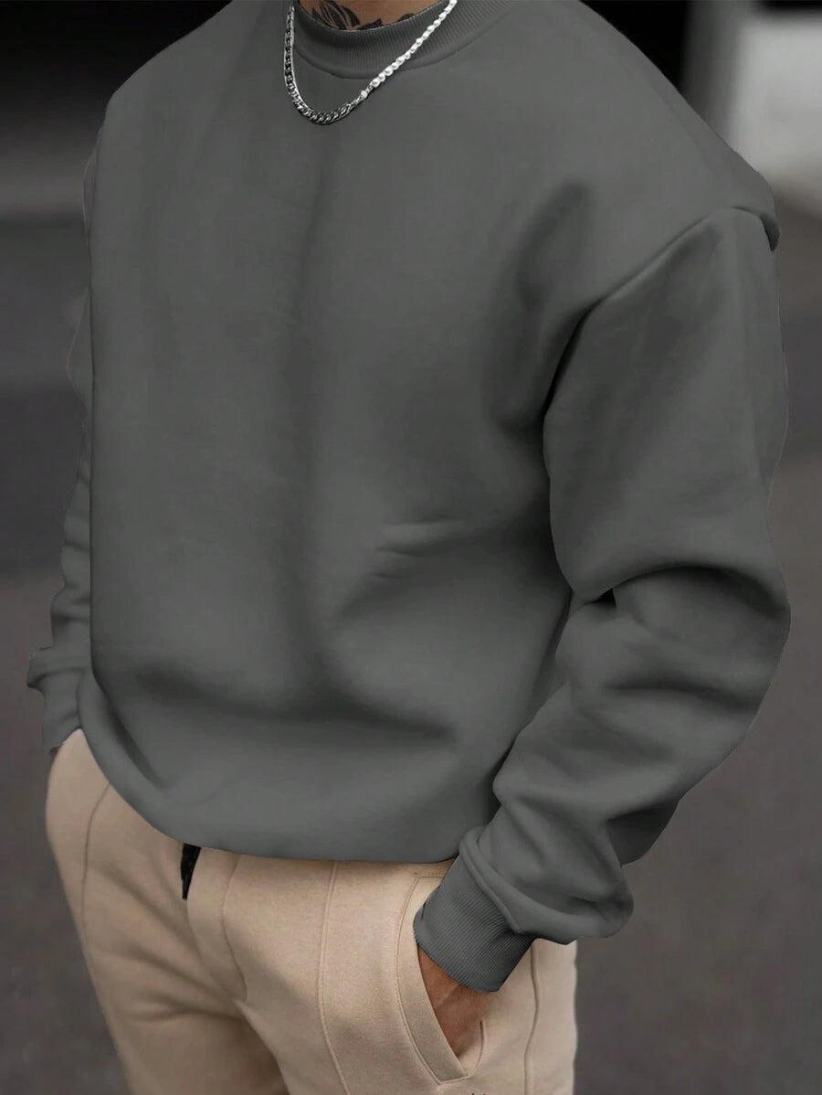 Men's Casual Solid Color Crew Neck Sweatshirt, Spring/Autumn