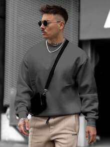 Men's Casual Solid Color Crew Neck Sweatshirt, Spring/Autumn