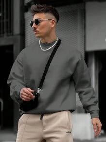 Men's Casual Solid Color Crew Neck Sweatshirt, Spring/Autumn