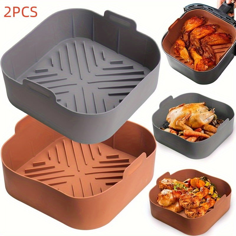 2pcs Silicone Air Fryer Liner 8.27 Inch, Suitable For 5.5 To 7 QT Reusable Air Fryer, Heat Resistant Easy Clean Air Fryer Silicone Pot, Suitable For Air Fryer Accessories