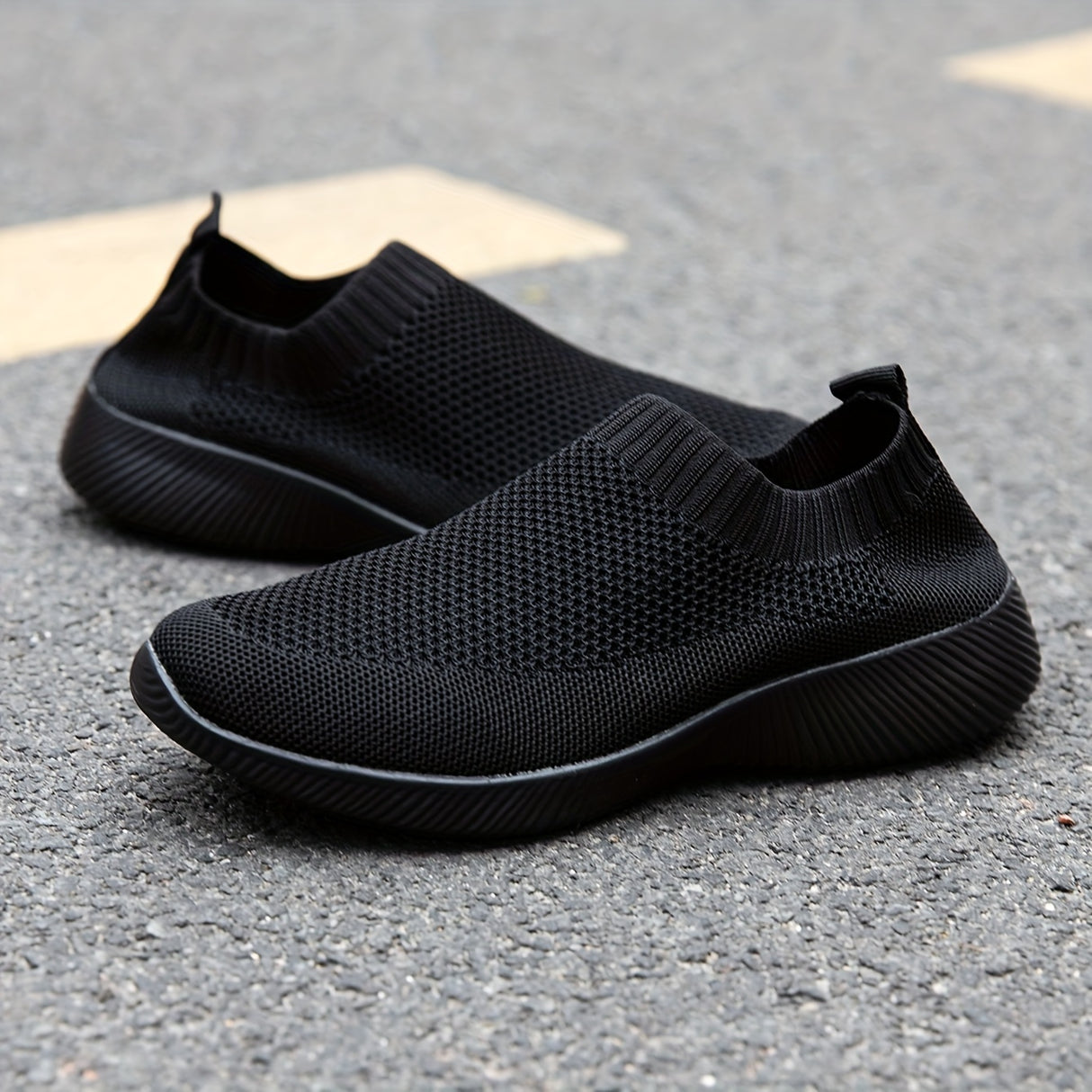 Women's Solid Color Flying Woven Sneakers, Casual & Breathable Slip On Outdoor Shoes, Lightweight Low Top Running Shoes plus size
