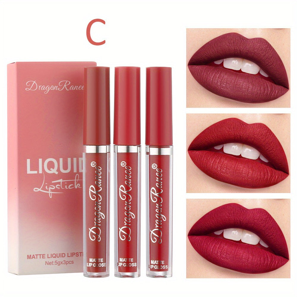 3 Pcs/Set Velvet Matte Lipstick Pen - Long-Lasting Moisturizing Lip Gloss with Easy Color Rendering - Perfect Valentine's Day Gift for Her