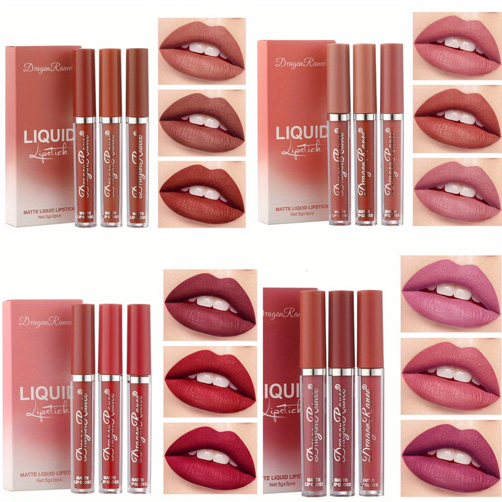 3 Pcs/Set Velvet Matte Lipstick Pen - Long-Lasting Moisturizing Lip Gloss with Easy Color Rendering - Perfect Valentine's Day Gift for Her