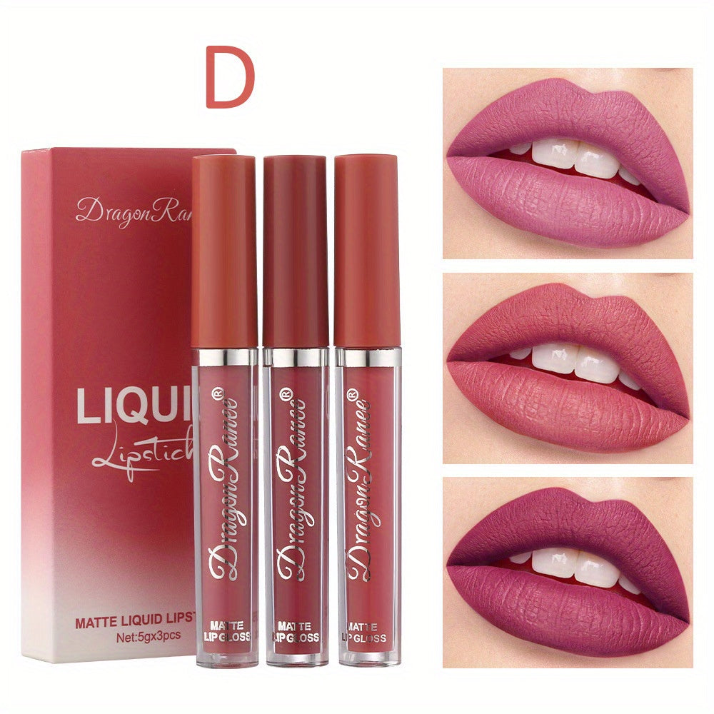 3 Pcs/Set Velvet Matte Lipstick Pen - Long-Lasting Moisturizing Lip Gloss with Easy Color Rendering - Perfect Valentine's Day Gift for Her