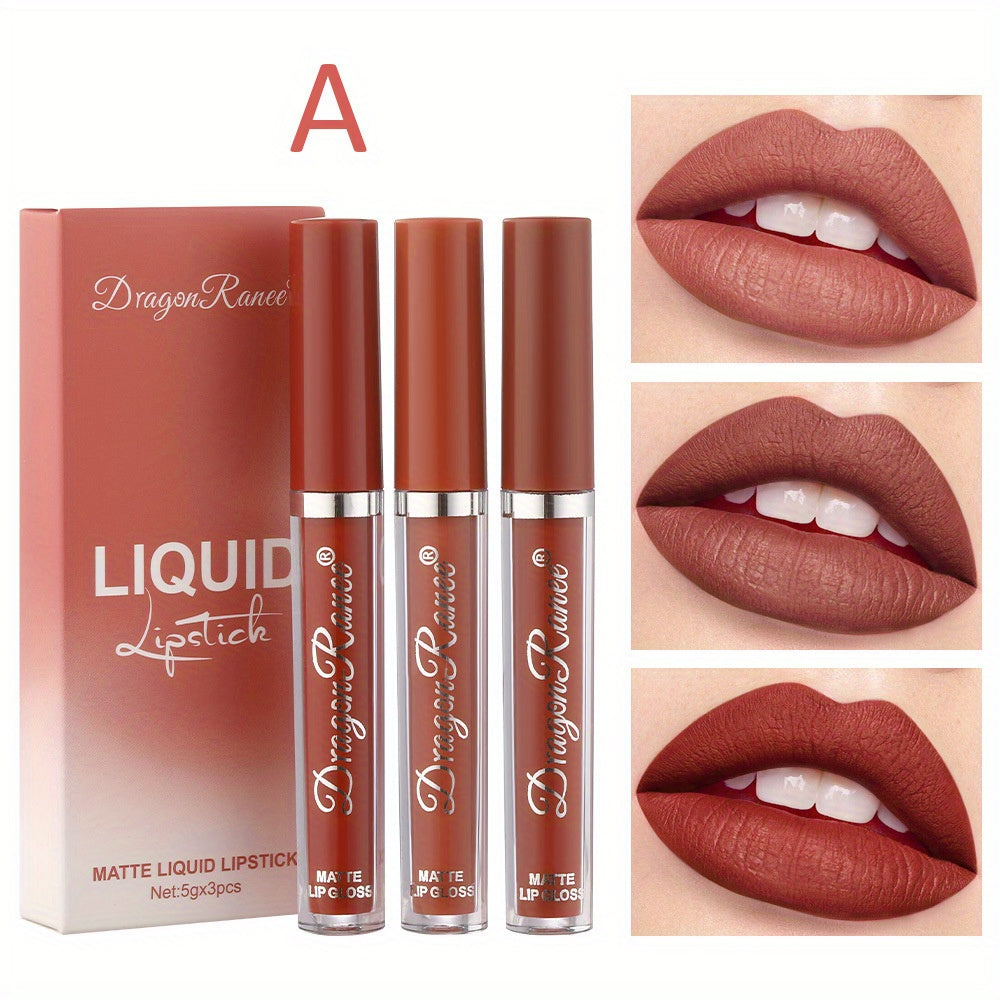 3 Pcs/Set Velvet Matte Lipstick Pen - Long-Lasting Moisturizing Lip Gloss with Easy Color Rendering - Perfect Valentine's Day Gift for Her