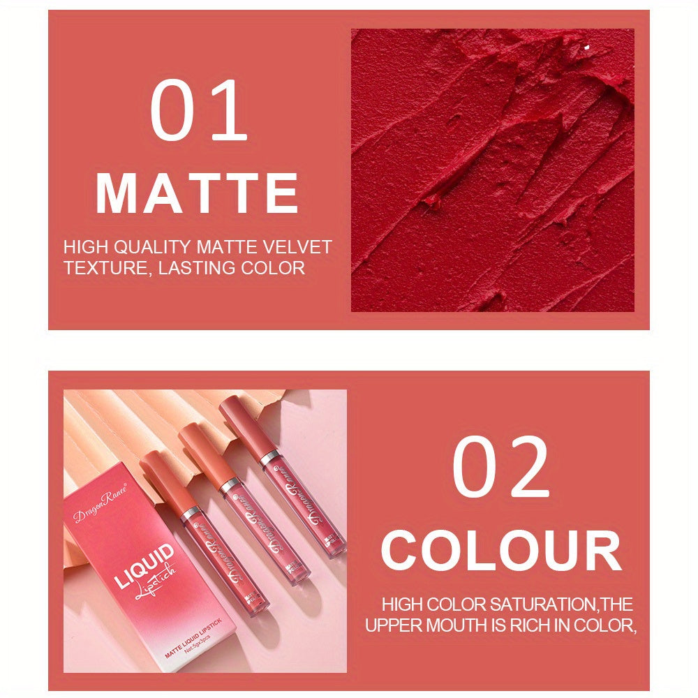3 Pcs/Set Velvet Matte Lipstick Pen - Long-Lasting Moisturizing Lip Gloss with Easy Color Rendering - Perfect Valentine's Day Gift for Her