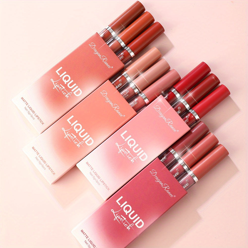 3 Pcs/Set Velvet Matte Lipstick Pen - Long-Lasting Moisturizing Lip Gloss with Easy Color Rendering - Perfect Valentine's Day Gift for Her