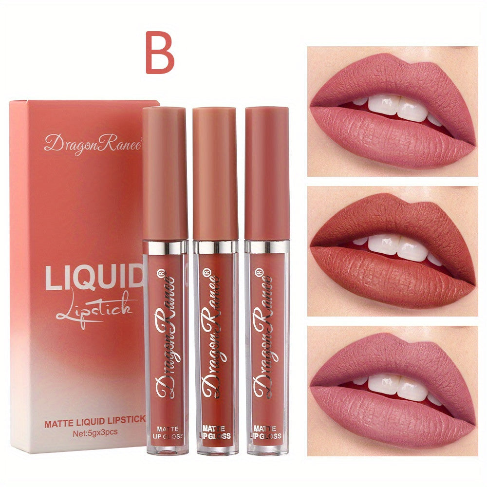 3 Pcs/Set Velvet Matte Lipstick Pen - Long-Lasting Moisturizing Lip Gloss with Easy Color Rendering - Perfect Valentine's Day Gift for Her