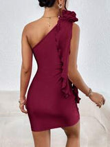 Firerie Women'S One Shoulder Dress With 3d Floral Decoration